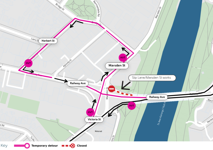 Image shows rail replacement detour route