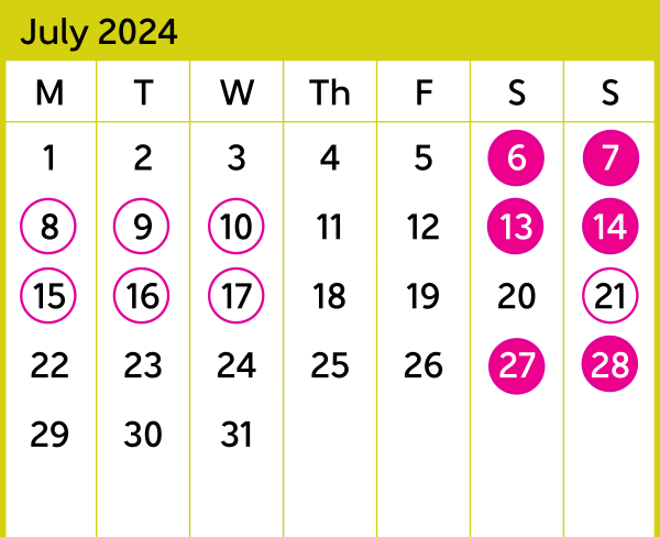 Bus replacement calendar for Kapiti line July