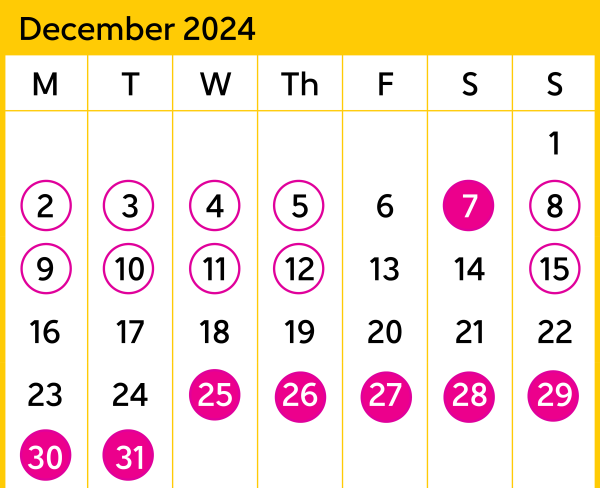 WRL December Timetable