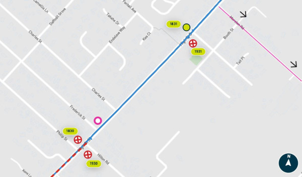 image shows detour and closed stops