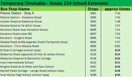 Timetable for school AM 154 extension 