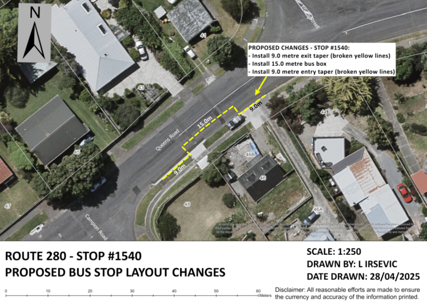 aerial view of proposed bus stop changes for stop 1540