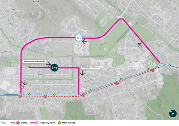 image shows detour and closed stops