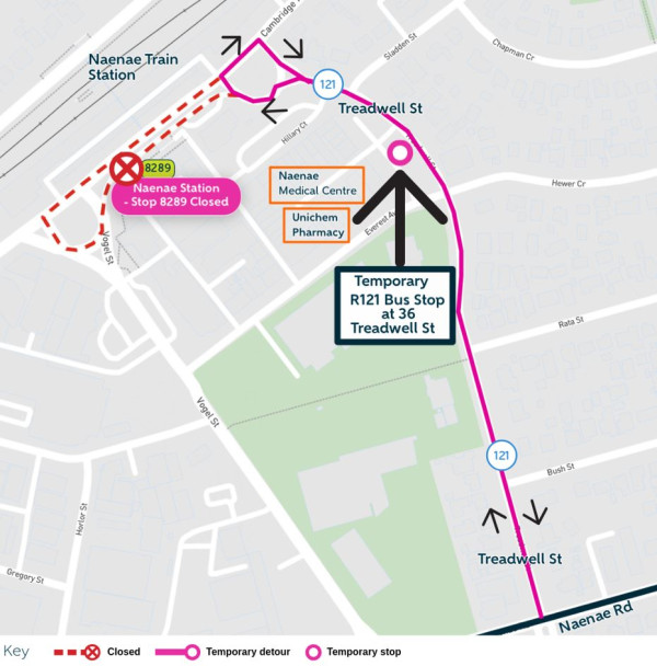 image shows detour and closed stop