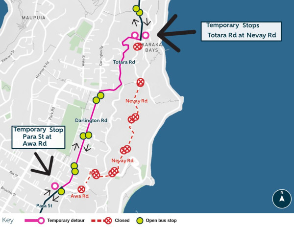 image shows detour and closed stops